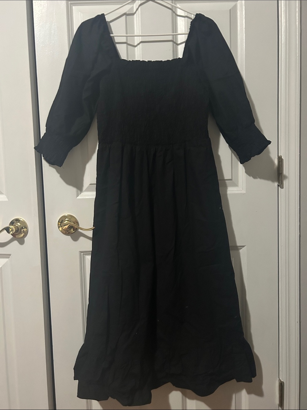 Black Midi Dress with Smocked Bodice